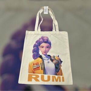 Cream Rumi K Pop Tote Bag with Graphic Design